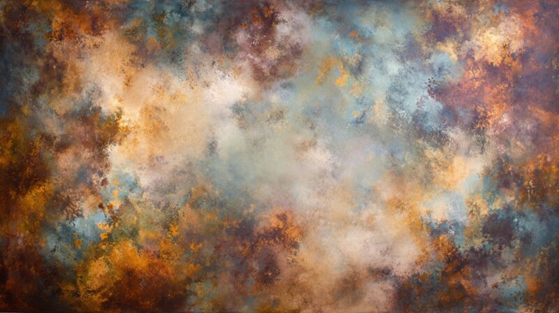 Abstract hand-painted backdrop with blended colors of brown, gold, blue, and cream, creating a textured artistic effect